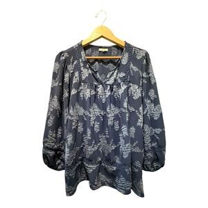 Maurices Peasant Top Blouse Office Career Boho Floral Crochet Dark Blue 3X